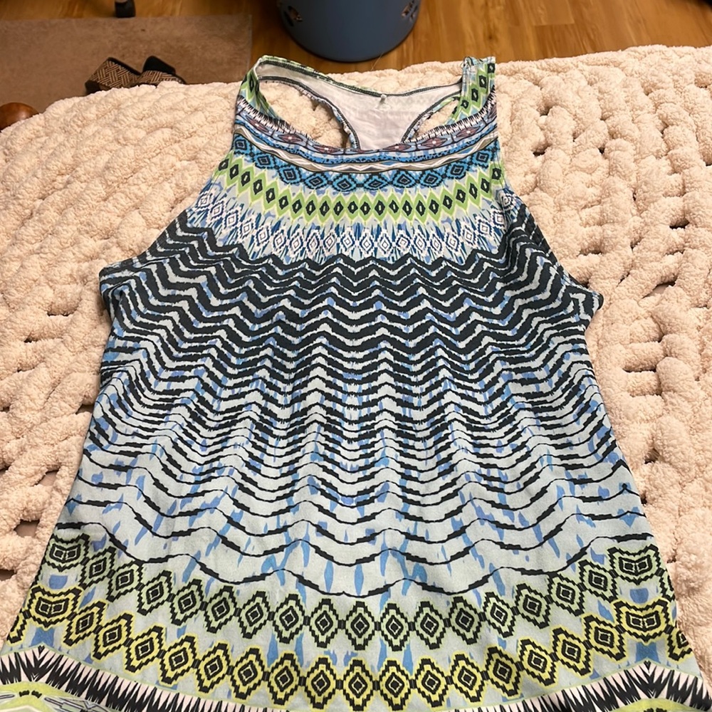 Prana patterned high neck razor back athletic tank top size Medium